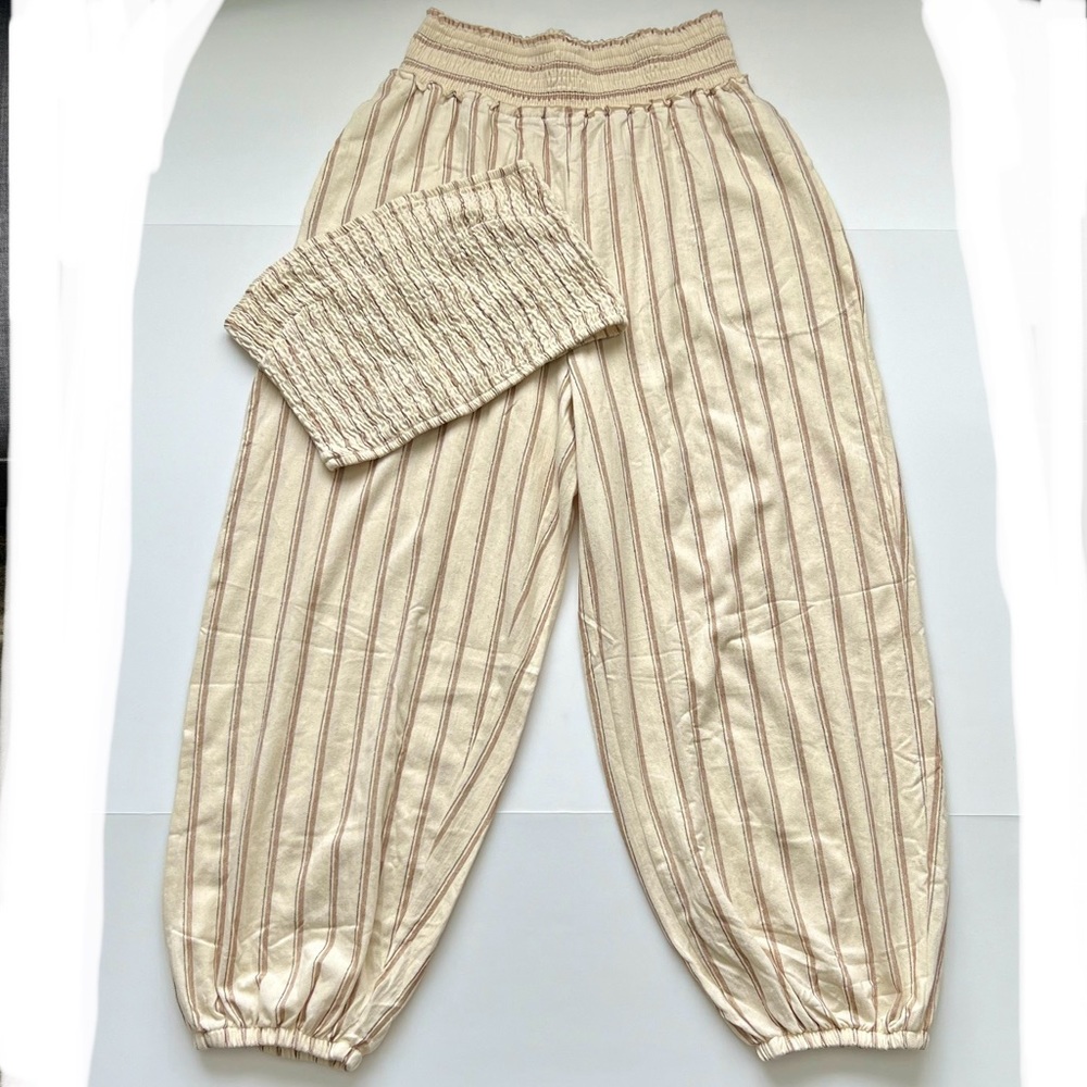 Free People Beach Set, Two Piece Set, Tube Top with Pants, Beige, Size XL